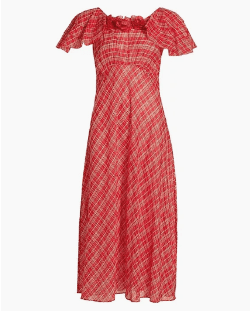 Doen Nevara Plaid Rosette Midi-Dress