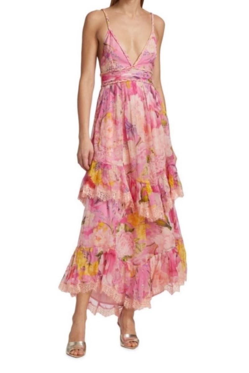 Rococo Sand Leona Maxi Dress in Pink/Peach Floral - XS