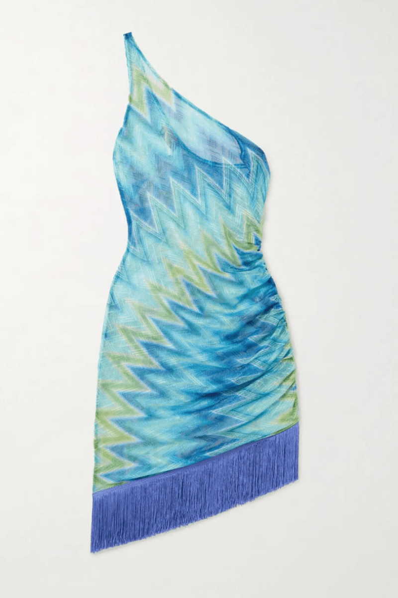 Missoni One-Shoulder Fringed Tulle Mini Dress